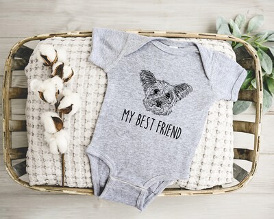 GREY Custom Pet Face Baby One piece | Personalized Dog Cat Pet Portrait | My Best Friend Romper | Dad Mom Animal Gift | Shower Birthday - image2